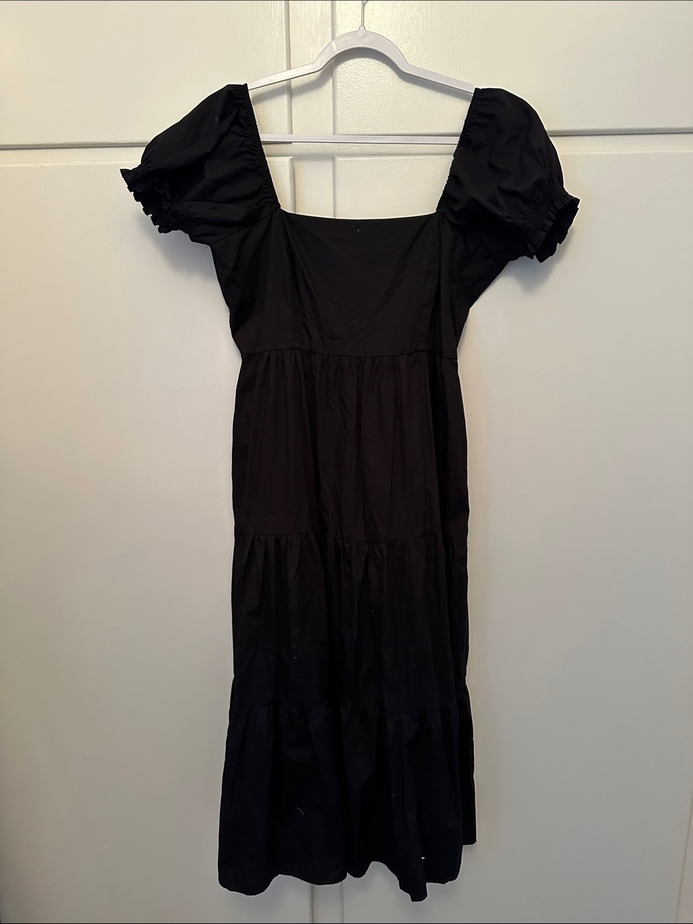 LIKE NEW OPT 100% Cotton Black Square Neck Puff Sleeve Midi Dress